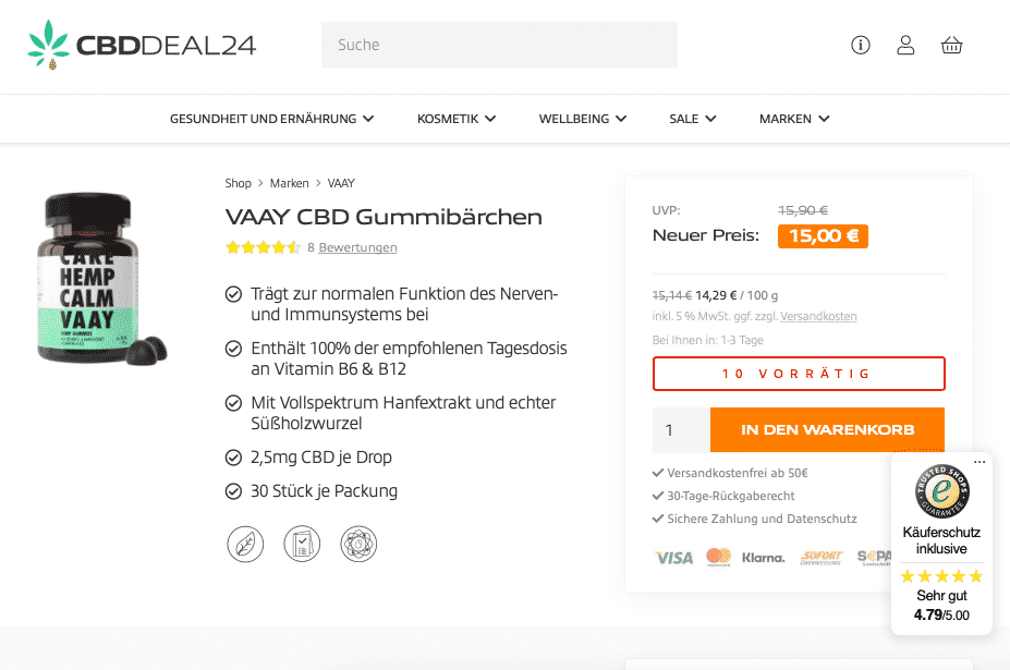 Screenshot von VAAY CBD Gummies