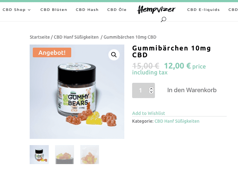 Screenshot von Hempvizer Gummibärchen