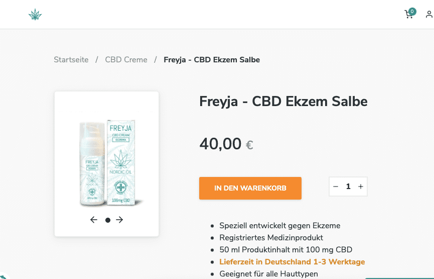 Screenshot von CBD Creme Nordic Oil Freyja