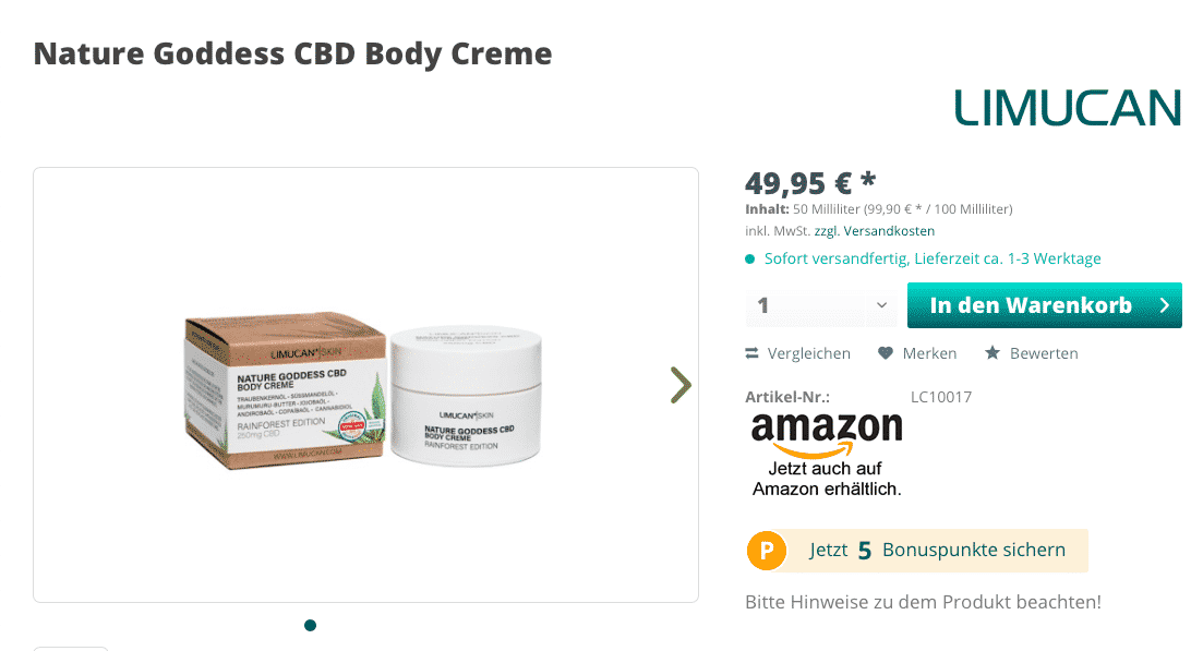 Screenshot von CBD Body Creme Limucan Nature Goddess 