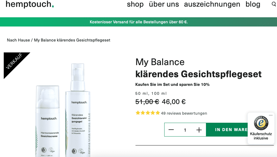 Screenshot von Hemptouch My Balance Pflegeset für unreine Haut