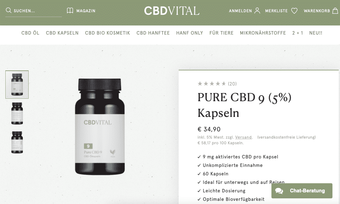 Screenshot von CBD Vital Pure CBD 9 (5%) 