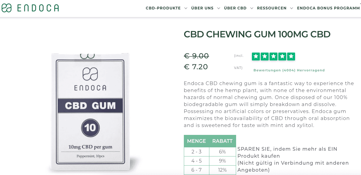 Screenshot von Endoca CBD Kaugummi