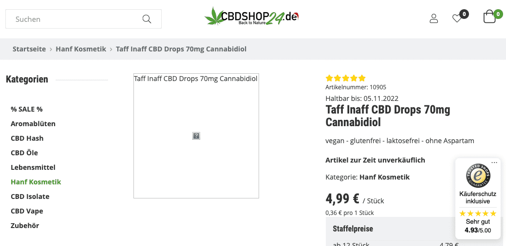 Screenshot von CBD Kaugummi TAFF INAFF 70 mg Cannabidiol