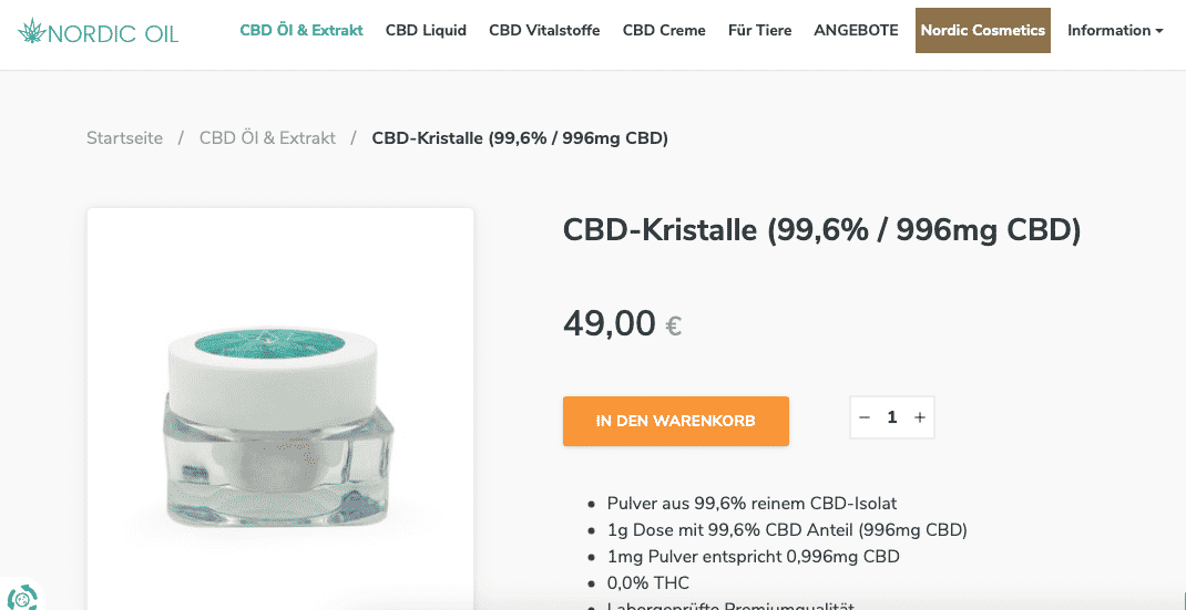 Screenshot von NORDIC OIL CBD-Kristalle (99,6% / 996mg CBD)