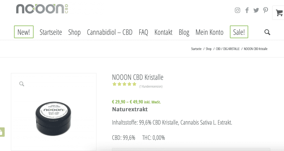 Screenshot von NOOON CBD Kristalle