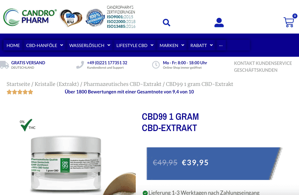 Screenshot von CANDROPHARM  CBD99 1 gram  CBD-Extrakt