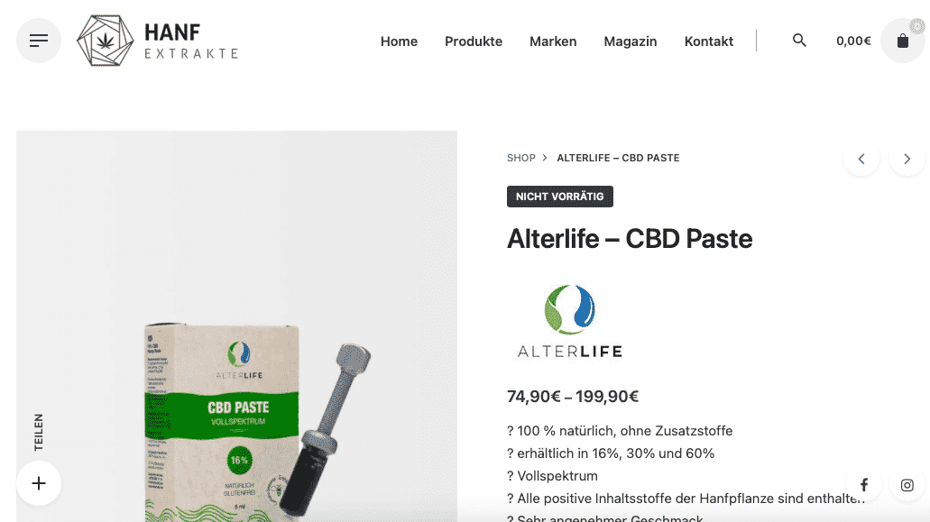 Screenshot von ALTERLIFE CBD Paste 60 %