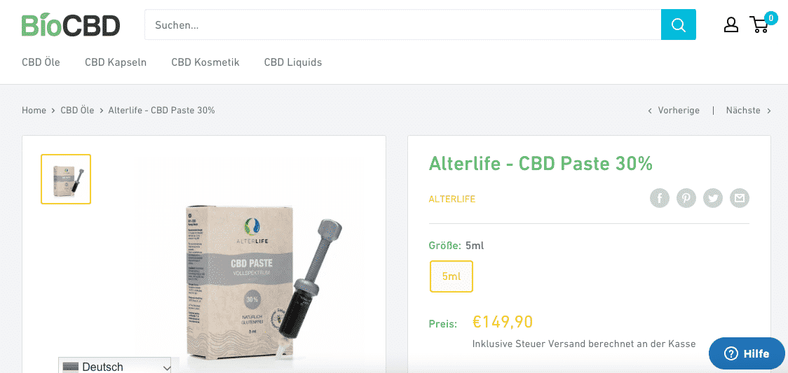 Screenshot von ALTERLIFE CBD Paste 30 %