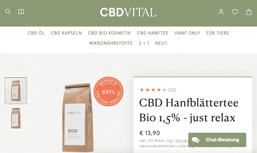 Screenshot von CBD Vital Tee 1,5% 