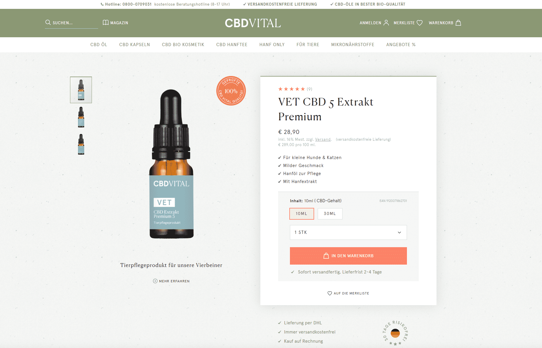 Screenshot von VET CBD 5 Extrakt Premium