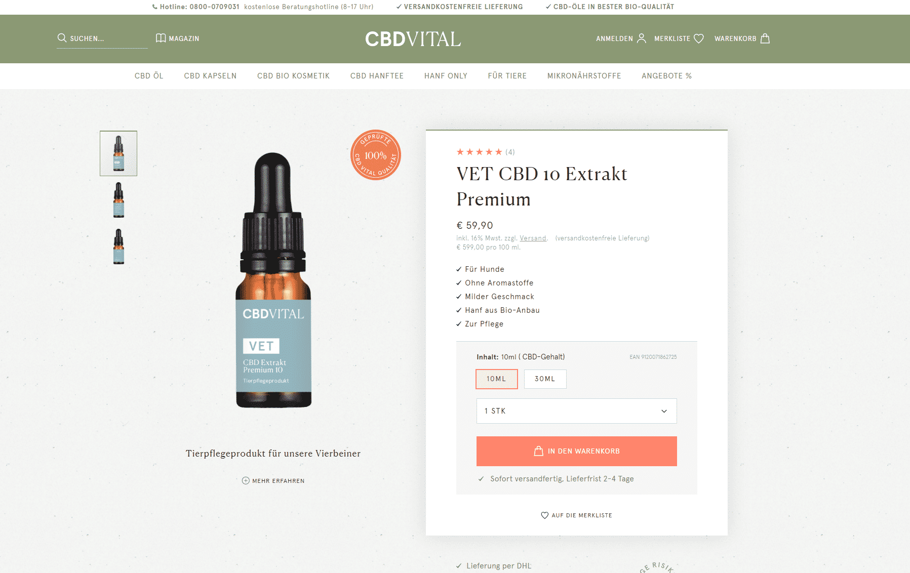 Screenshot von VET CBD 10 Extrakt Premium