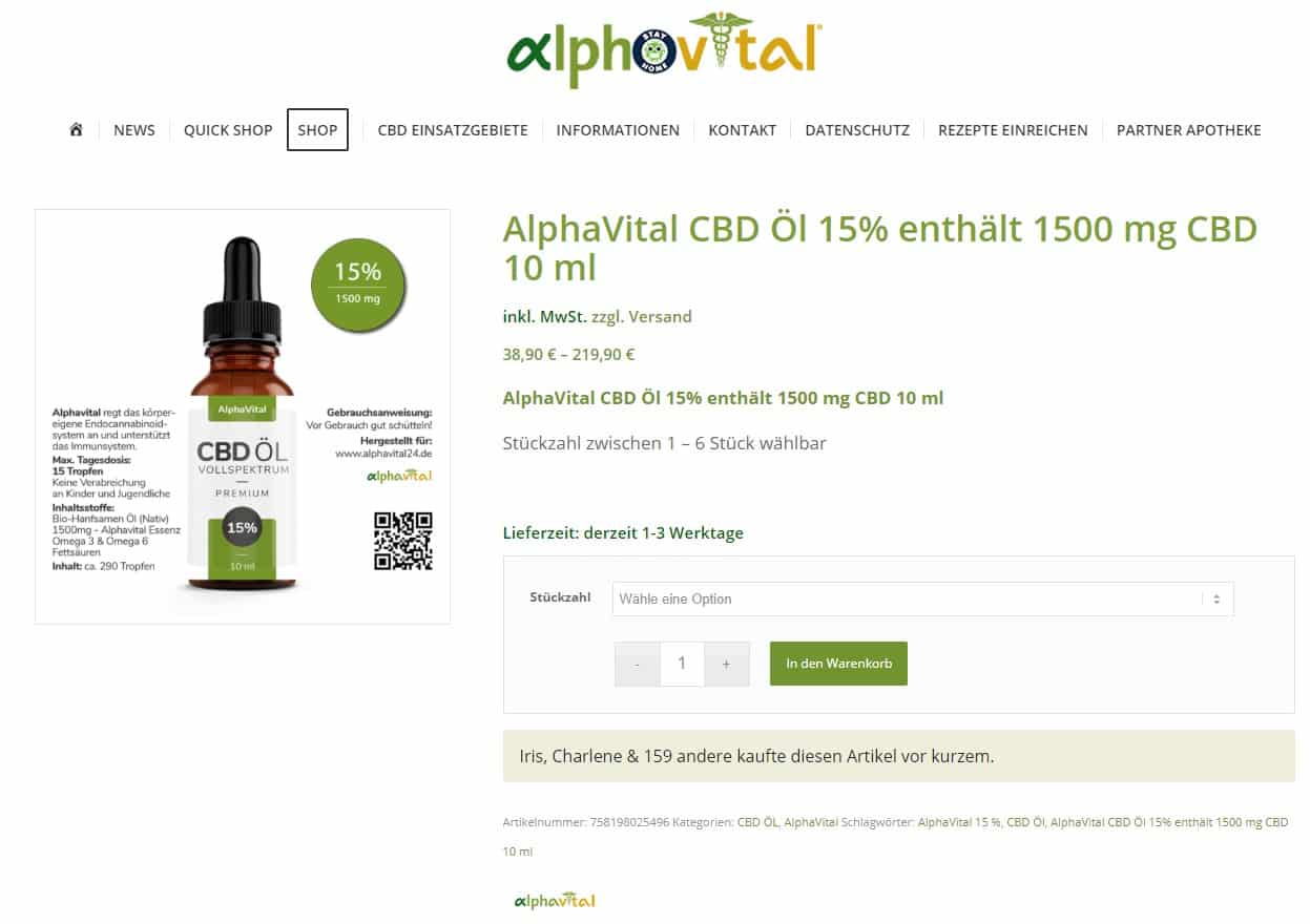 Screenshot von Alphavital CBD Öl Vollspektrum