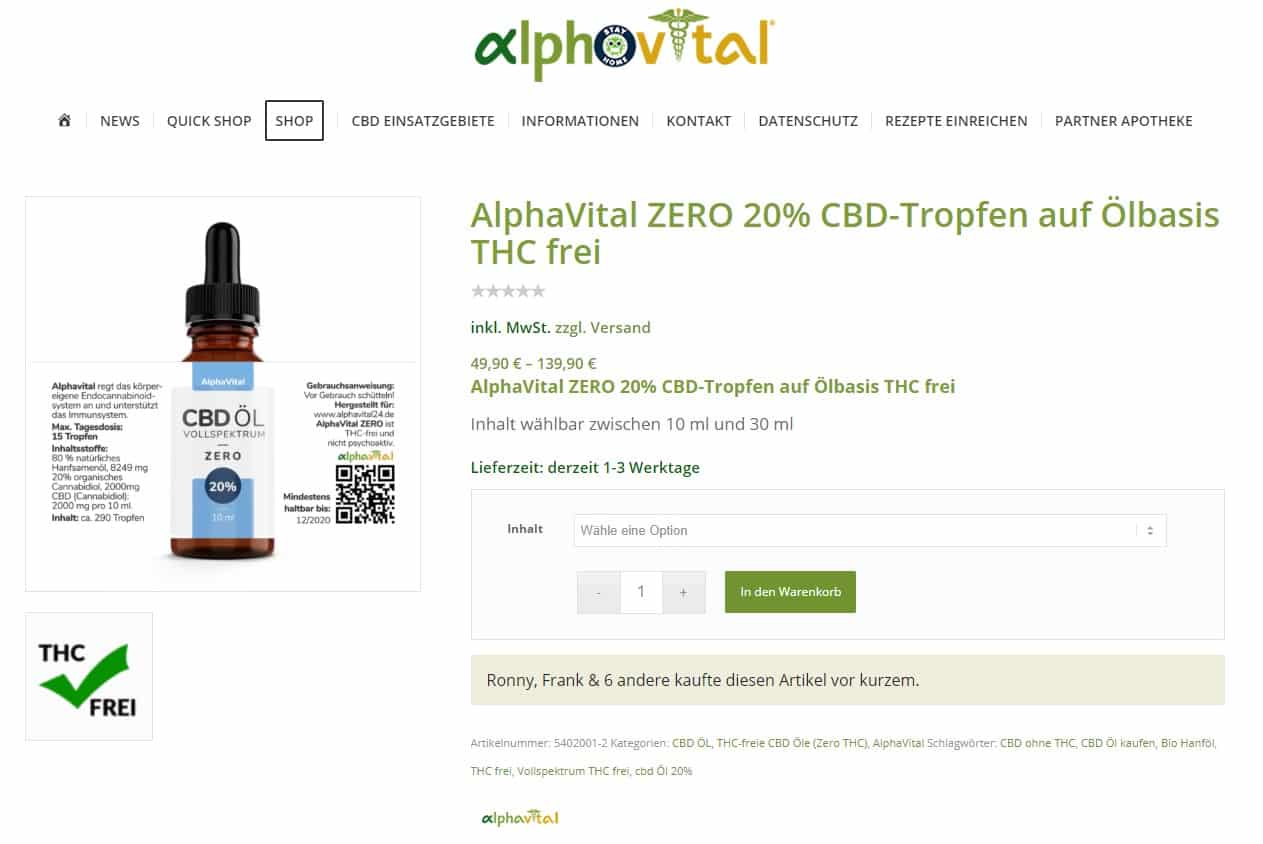 Screenshot von Alphavital ZERO - 10 und 20%